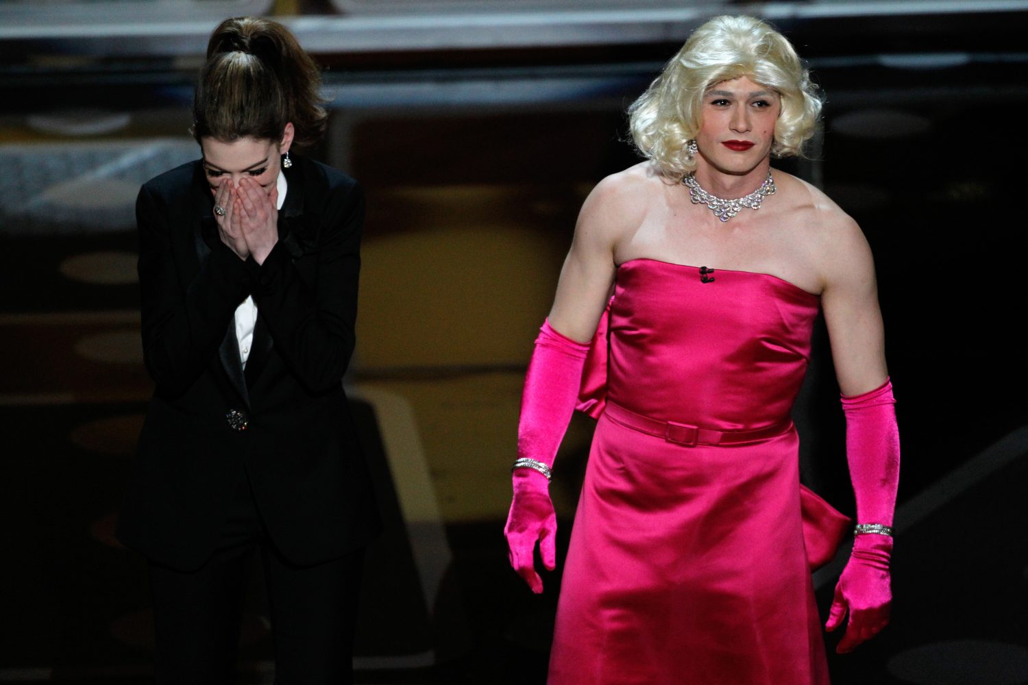 Co-hosts Anne Hathaway, left, and James Franco perform a number during the 83rd Annual Academy Awards at the Kodak Theatre in Los Angeles, California, on Sunday, Feb. 27. (Robert Gauthier/Los Angeles Times/MCT)