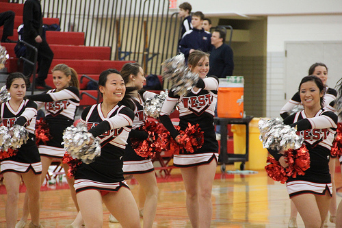 Pommers pictured performing during half time at the boys basketball game against Buffalo Grove.