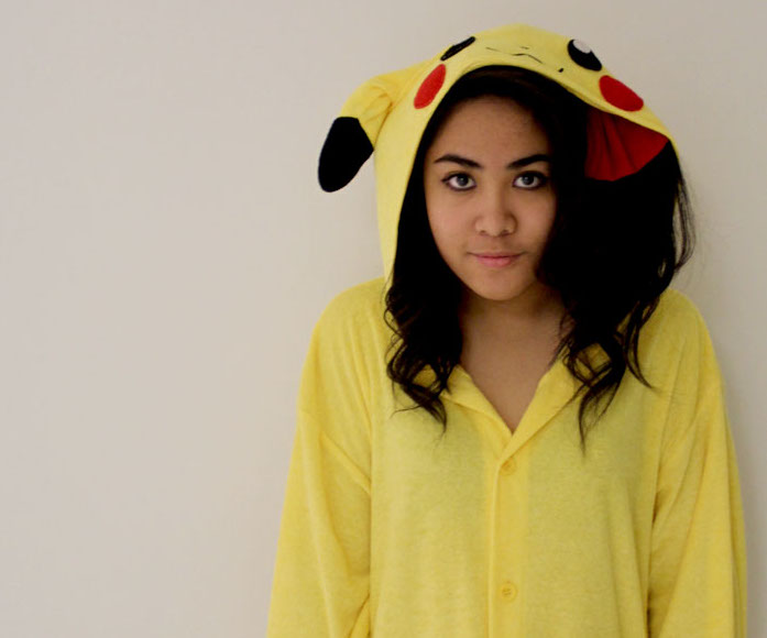 Sharon Pasia in her  famous one-piece Pikachu suit.