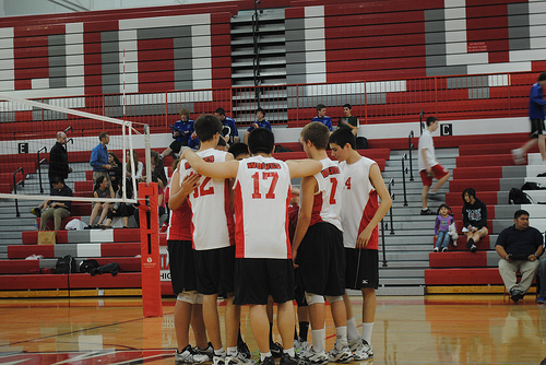 A Niles West boys volleyball game before COVID-19. 