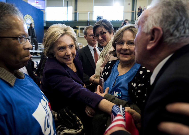 Presidential candidate Hillary Clinton meets supporters at Nashua Community College in Nashua, N.H., on Tuesday, Feb. 2, 2016, after she was officially declared the winner of the Iowa caucus. (Ryan Mcbride/Zuma Press/TNS)