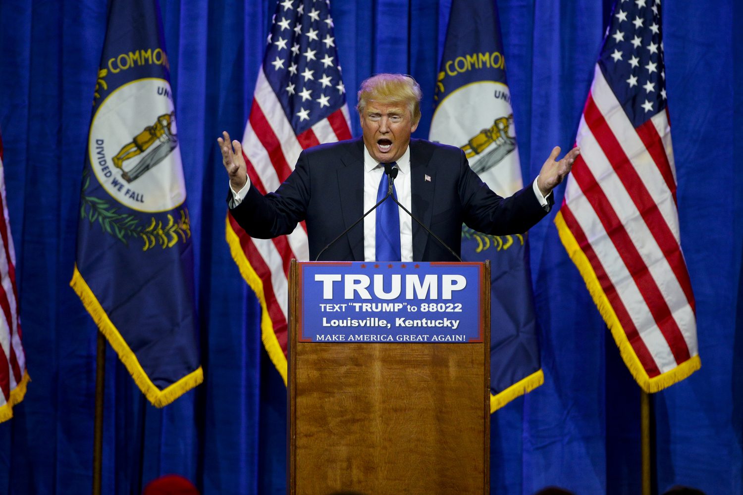 Presidential candidate Donald Trump speaks to a couple thousand supporters in Louisville, Ky., on Tuesday March 1, 2016. (Mark Cornelison/Lexington Herald-Leader/TNS)