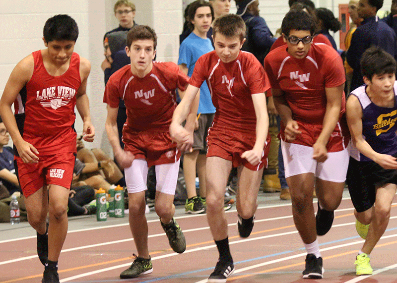 Last years distance track members starting their race off all together. 