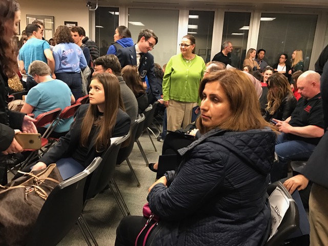 Parents and students gather before the D219 board meeting Tuesday, April 4. Photo by Divitya Vakil
