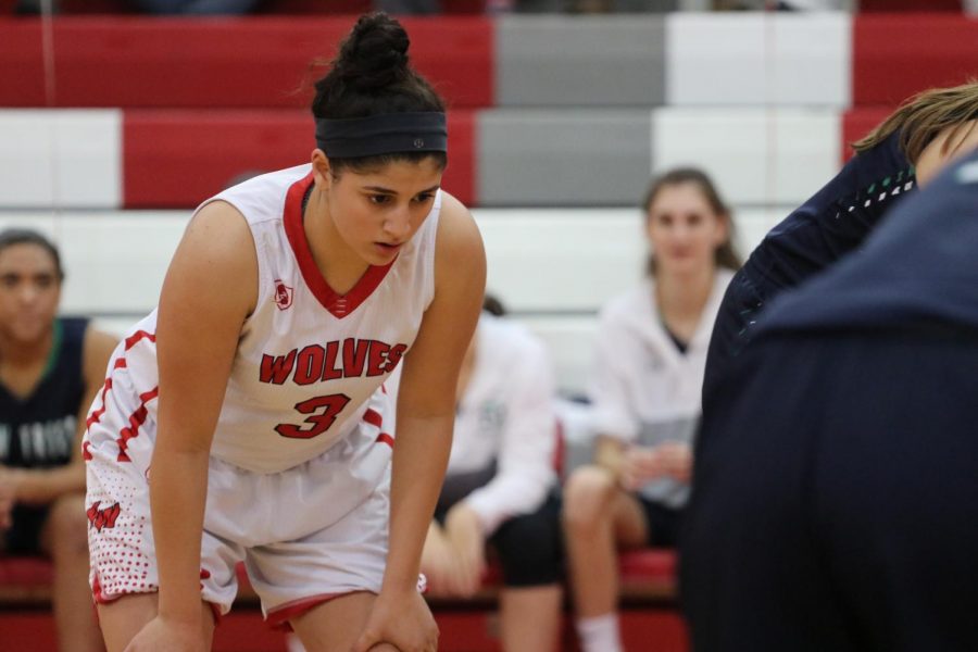 Junior Lidia Fakhoury lines up next to the free throw line.  