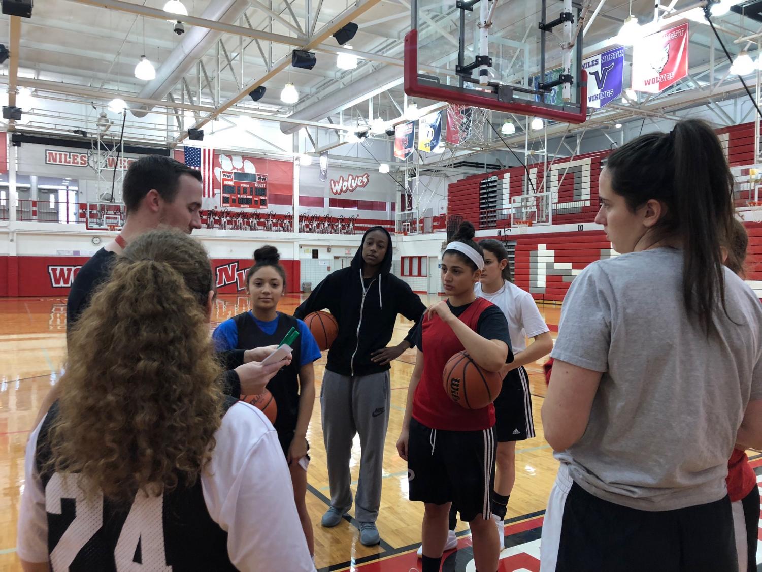 WNBA star and Niles West alumna Jewell Loyd has been assistant coaching the girls varsity basketball team on Jan. 11. Photo by Katerina Paulos.