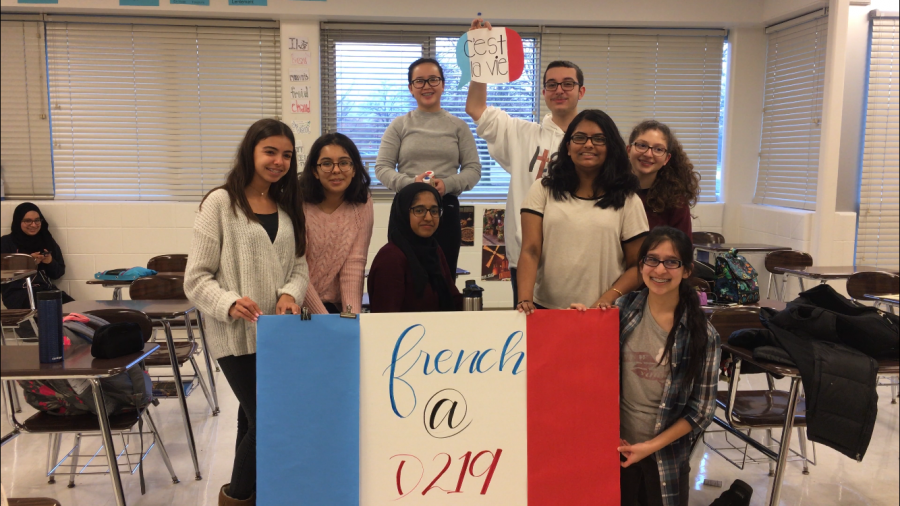 Students in French Club created hallway decorations for the International Week celebrations. Photo by Mike McKay.