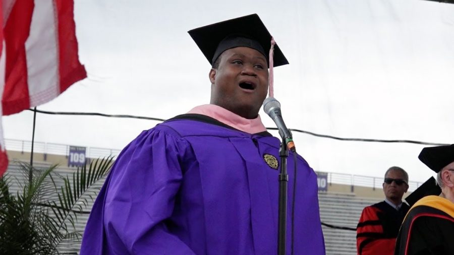 Carl Alexander sang the National Anthem at the 2017 Northwestern Commencement. 
