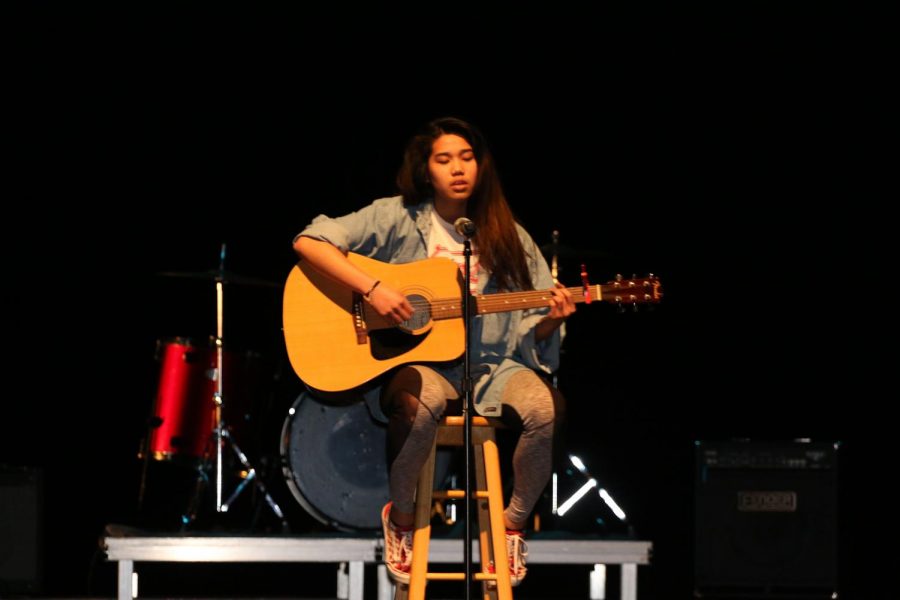 Amie Soliva practicing her original song Anxiously in Love for Variety Show.