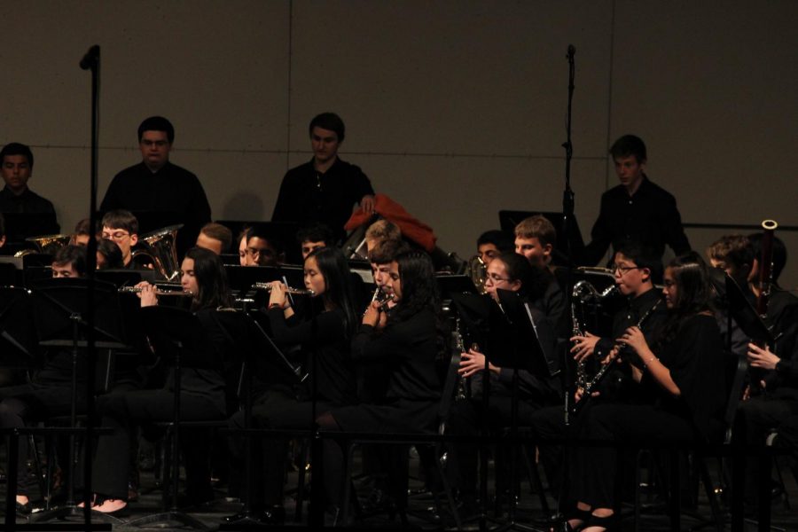 Band members on stage performing during last nights concert.