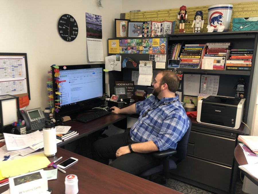 Math Director Lucas Leavenworth hard at work in his office. 