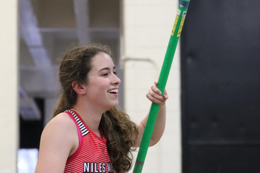 Alba Note expresses her emotion on her score on pole vault.