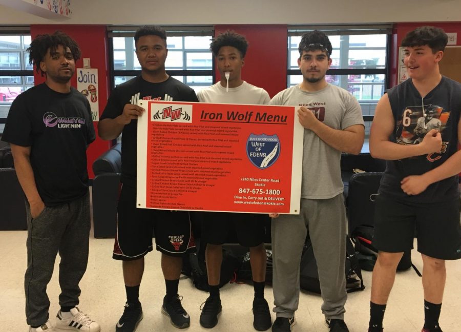 Track and Field athletes show off the official Iron Wolf Menu poster. 