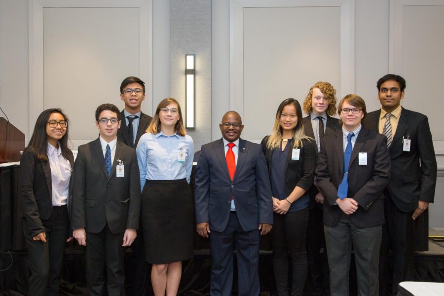 Members of the Niles West Model United Nations delegation meet with the Consulate-General of South Africa.
