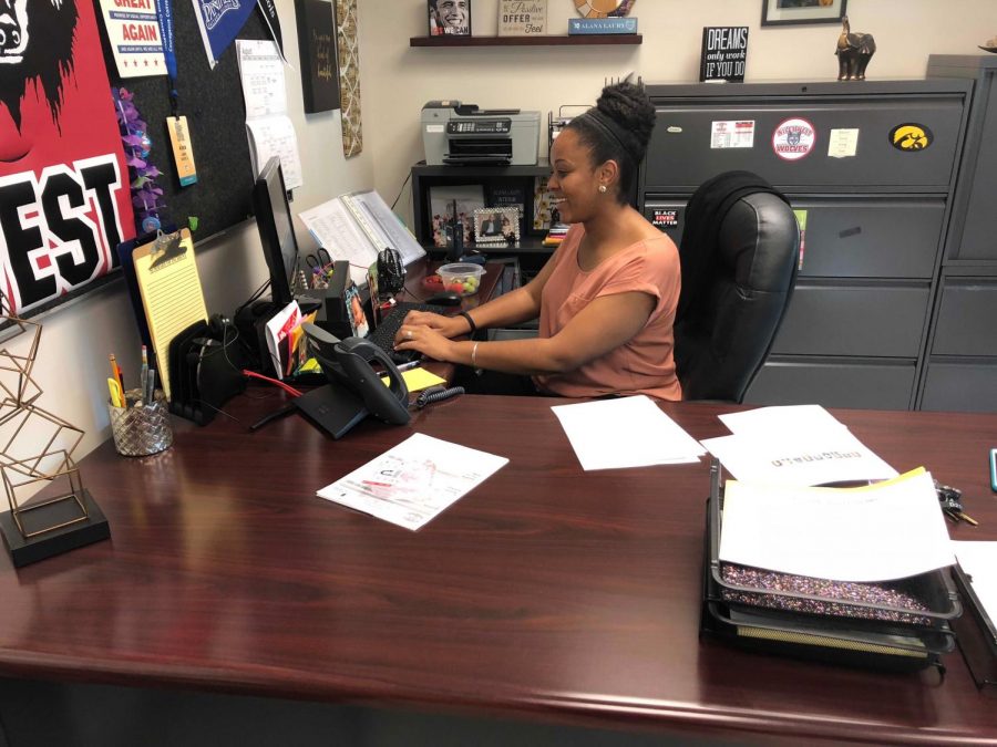 Dean of students Alana Laury hard at work in her office.