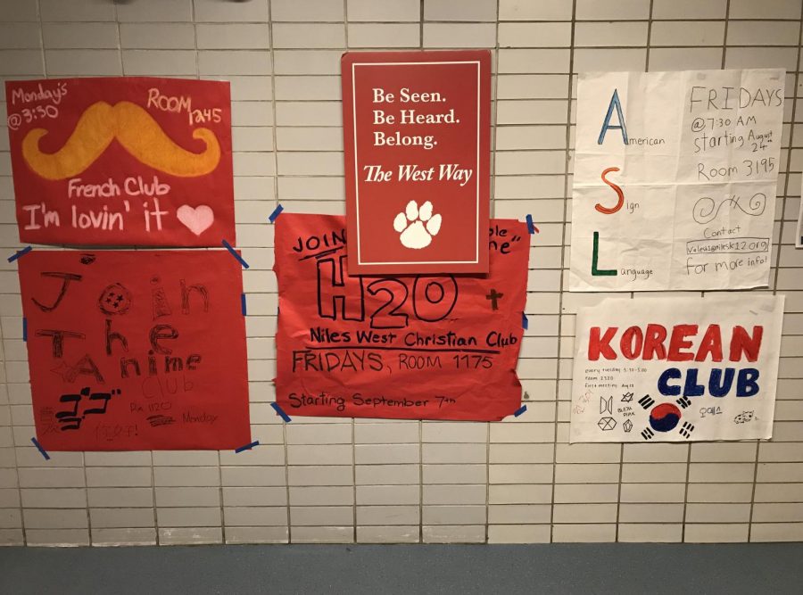 Posters promoting the variety of clubs in the hallways.