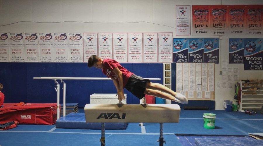 Murun Jamiyankhuu doing his pommel horse routine. 