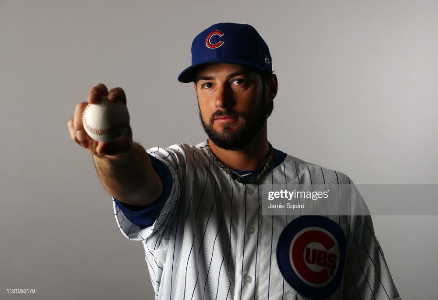 MESA, ARIZONA - FEBRUARY 20:   George Kontos #30 poses for a portrait during Chicago Cubs photo day on February 20, 2019 in Mesa, Arizona. (Photo by Jamie Squire/Getty Images)