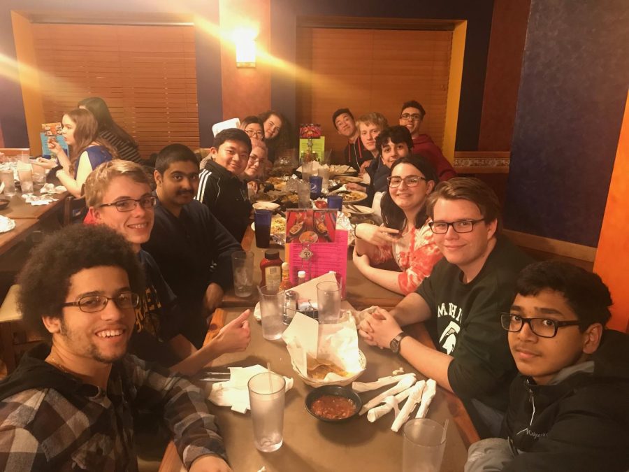 The Science Olympiad team at their annual team dinner before the State Tournament. 