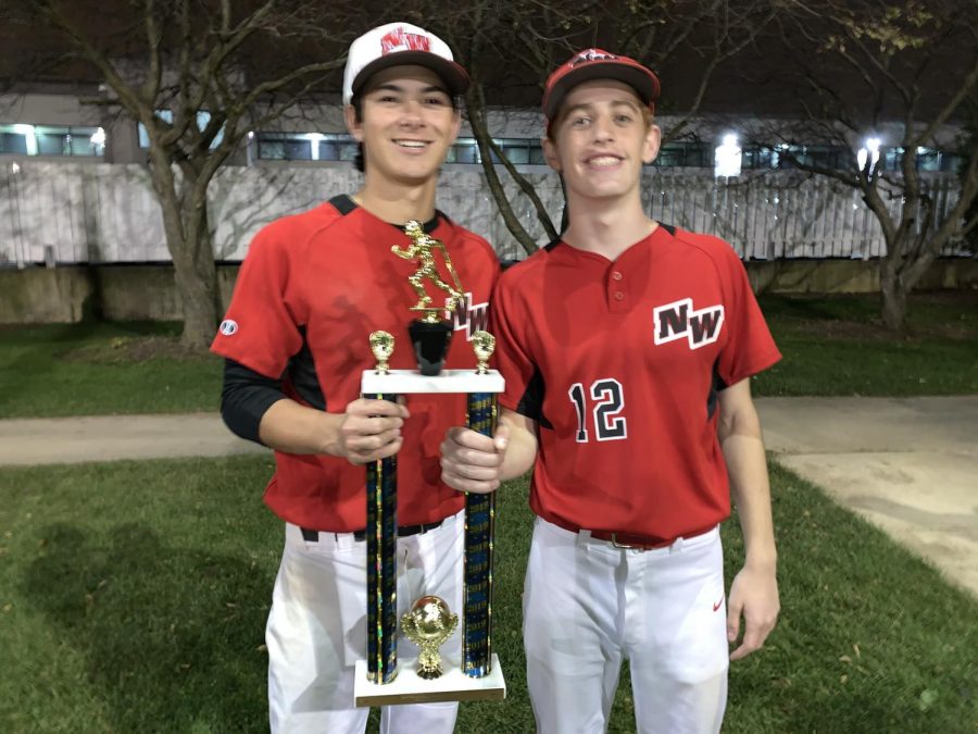 Captains Kyle Gibson and Andrew Pabst hoisting the trophy for the fall league.