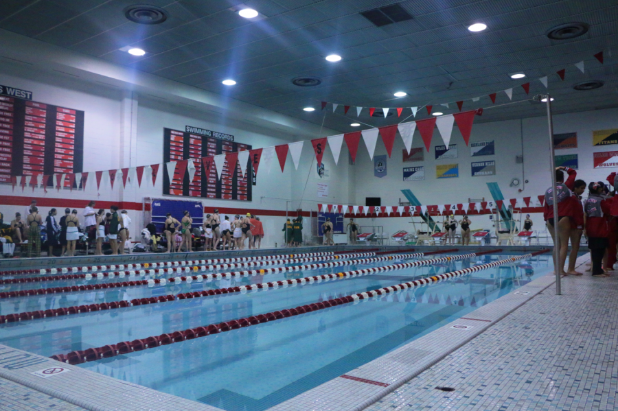 The pool is clean and prepared to host the meet against Glenbrook North. 