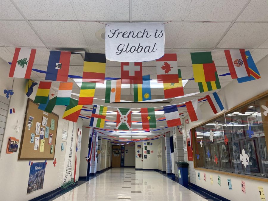 French club decorating their hallway for international week.