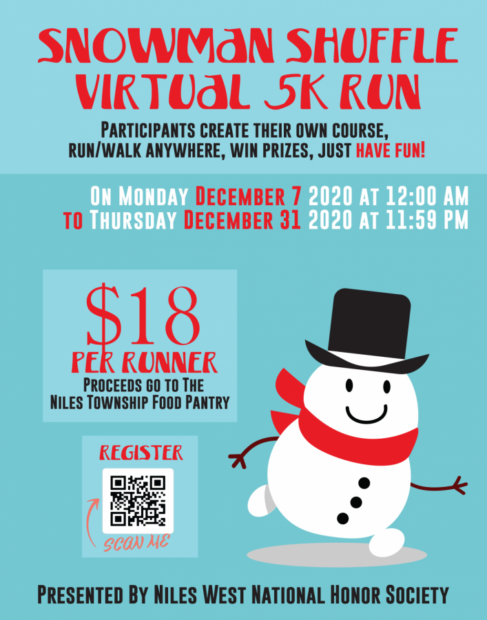 Promotion Flyer for NHS Virtual 5K Fundraiser for the Niles Township Food Pantry.