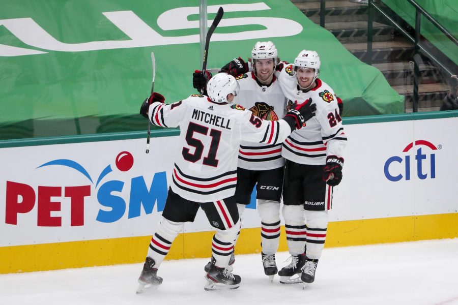 The top three rookies on the Chicago Blackhawks: Ian Mitchell (left), Brandon Hagel (middle), and Pius Suter (right). 