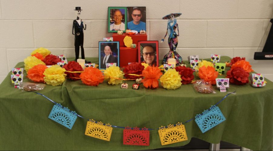 The completed ofrenda decorated by participants.
