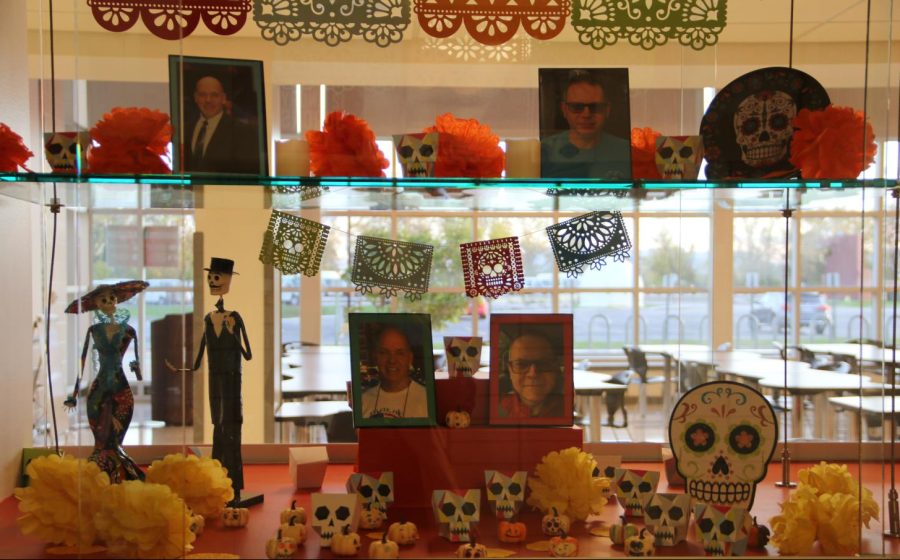 Completed ofrenda featured in the South Lobby display case.