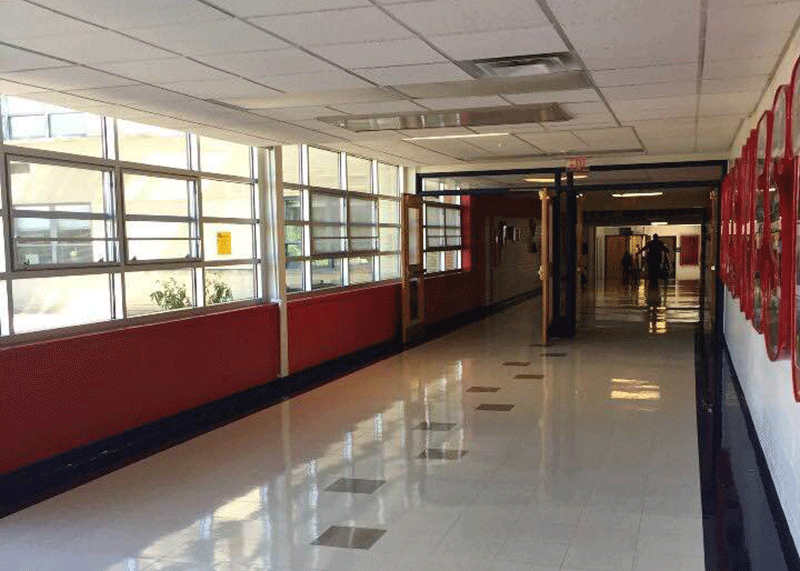 Empty Niles West hallway.