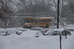 Niles West buses persevere through the snow.