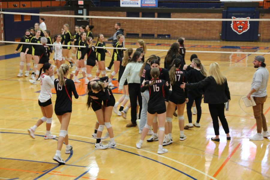 The Volleyball girls cheering after a big win!