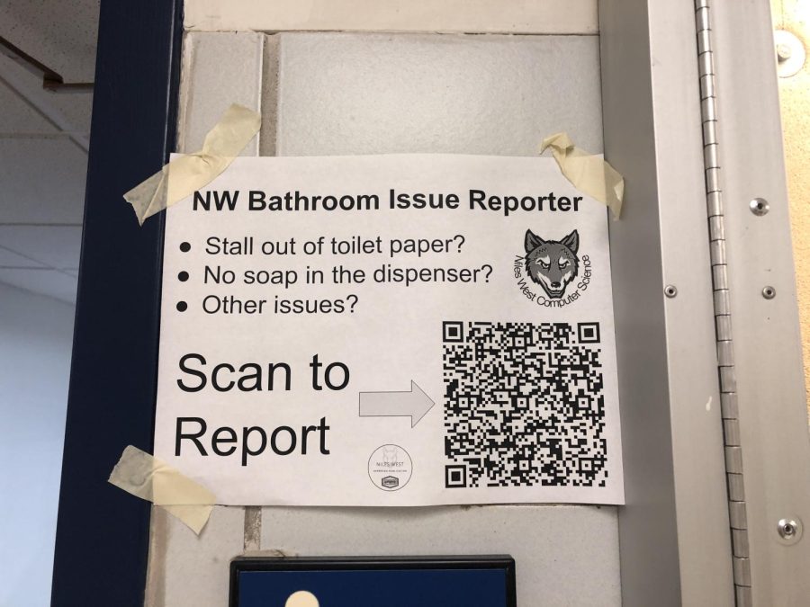 QR Code poster outside of the bathrooms on the 2nd floor