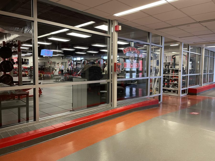 Entrance to the weight room at Niles West High School.