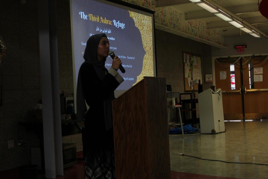 Junior Asma Patel presents an informational presentation about the meaning of Ramadan 
