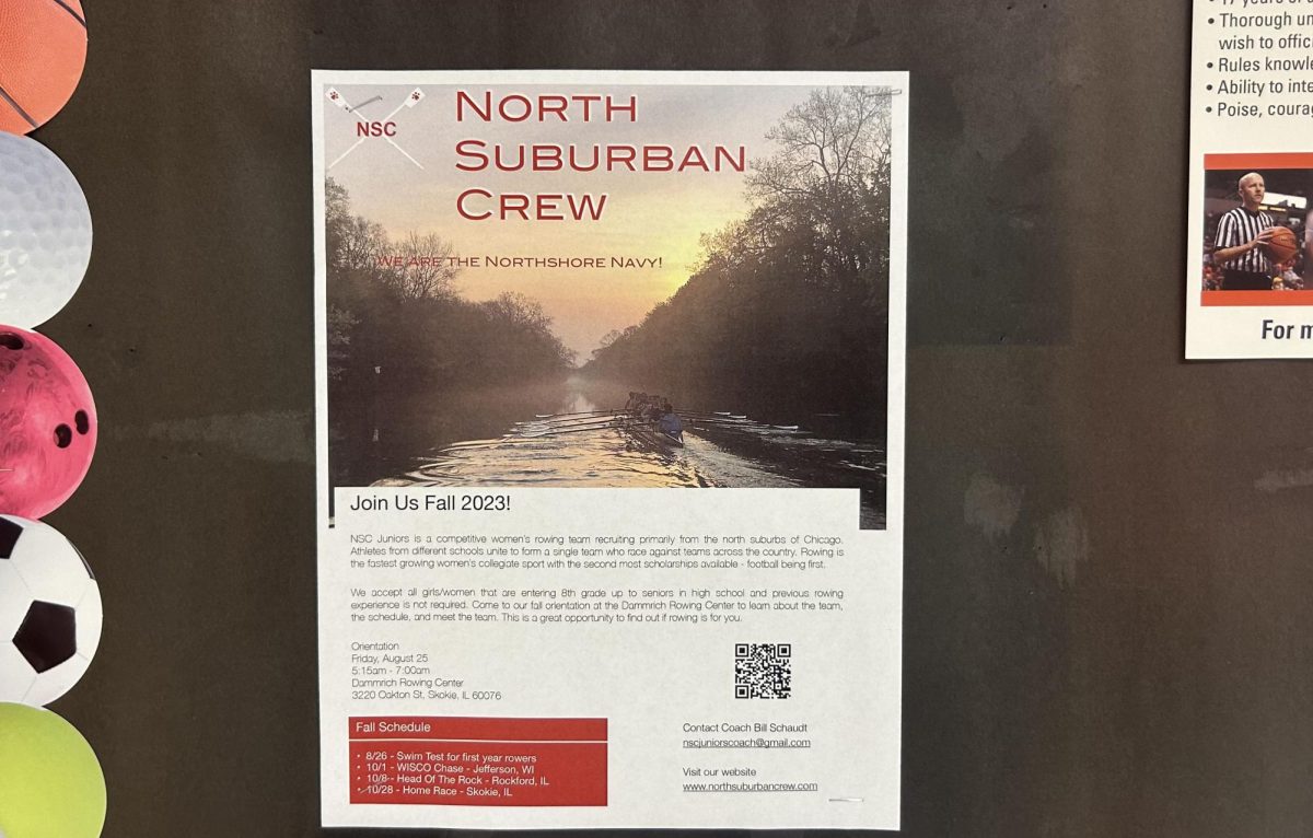 Flyer+for+North+Suburban+Crew+featured+outside+the+Athletics+Office.++