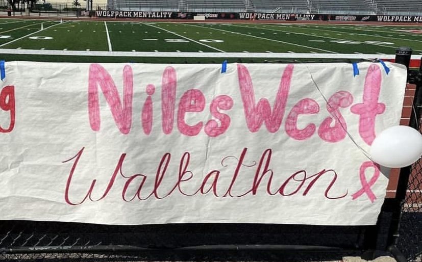 One of the many banners outside during the walkathon posted by @nileswestathletics on instagram