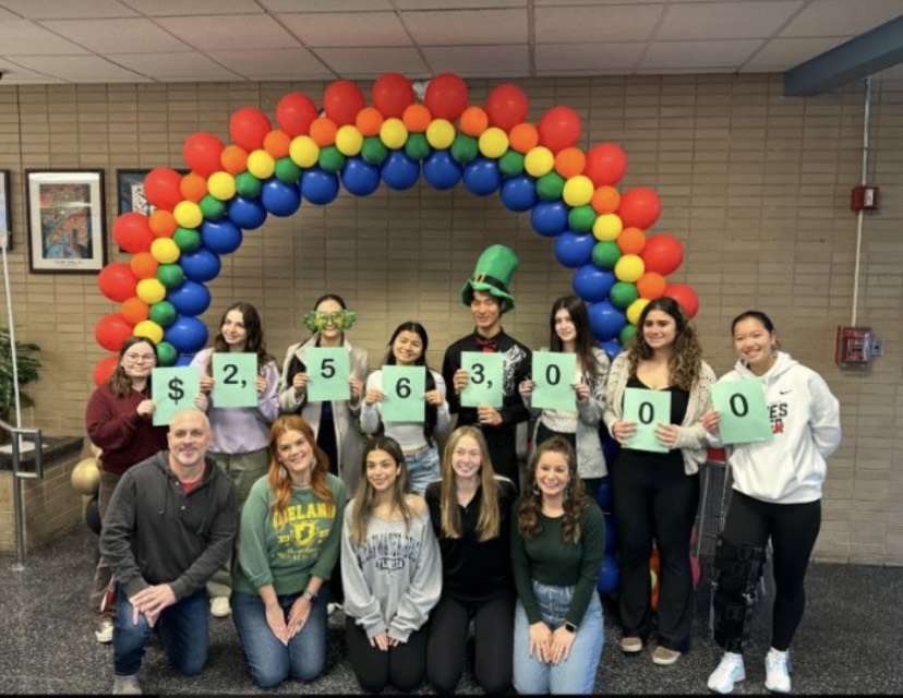 Some of the art students celebrating coming second in state for the amount of scholarship money raised. Photo taken from the Niles West weekly news letter.