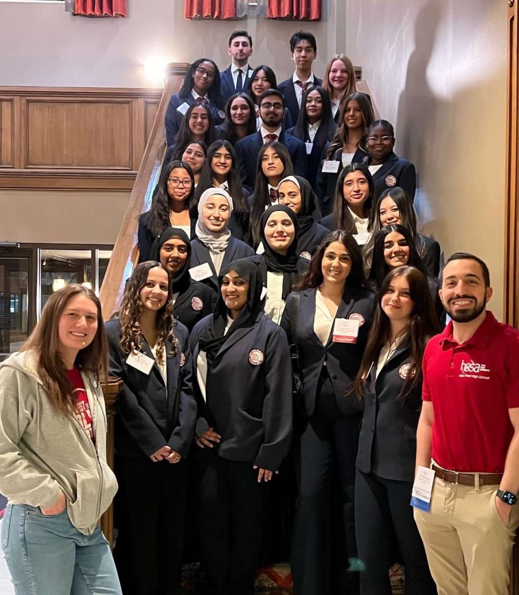 Niles West HOSA State Conference participants pose for a photo found on HOSAs Instagram account (@nileswest_hosa).