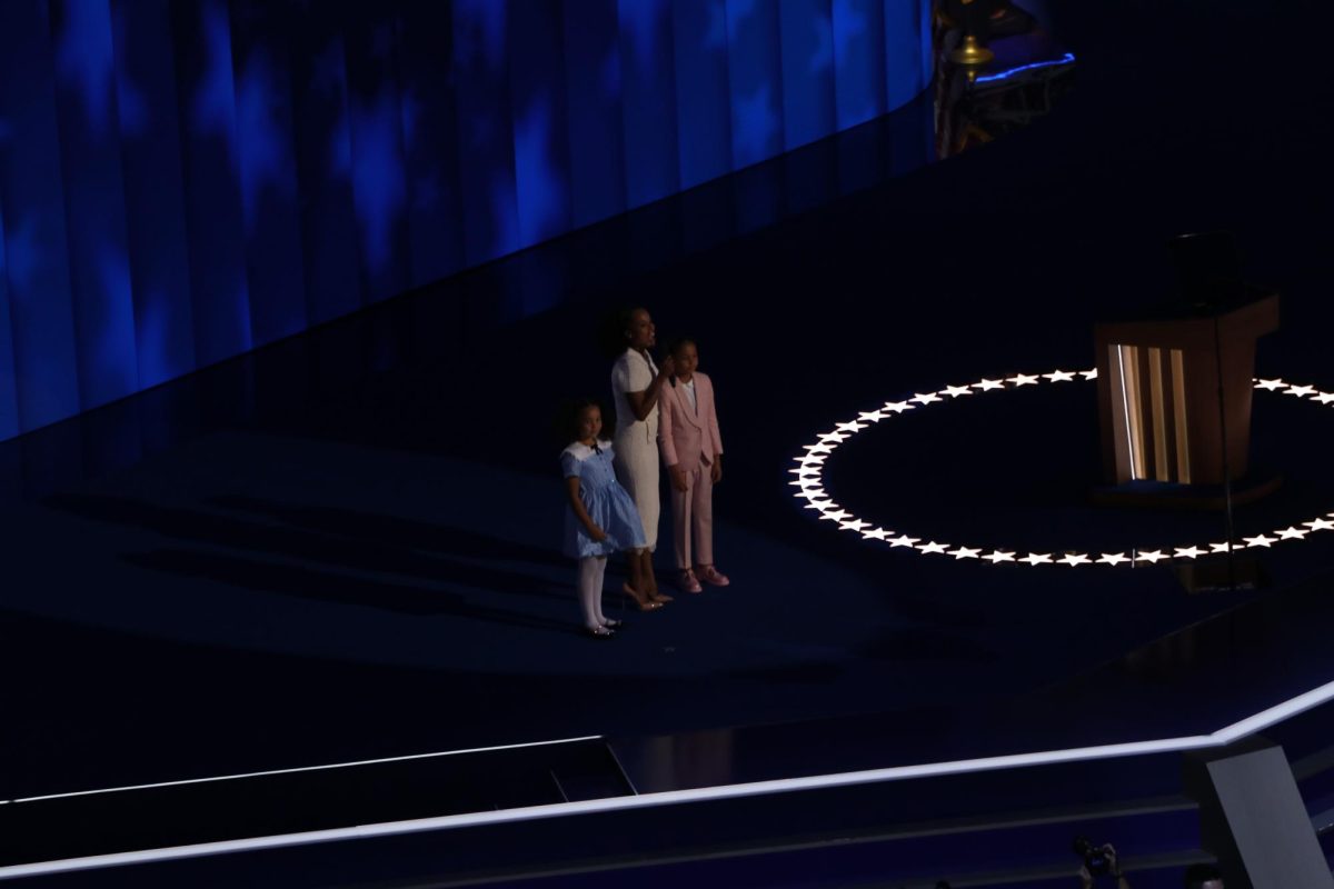 Kerry Washington and her two daughters speaking onstage at the DNC*