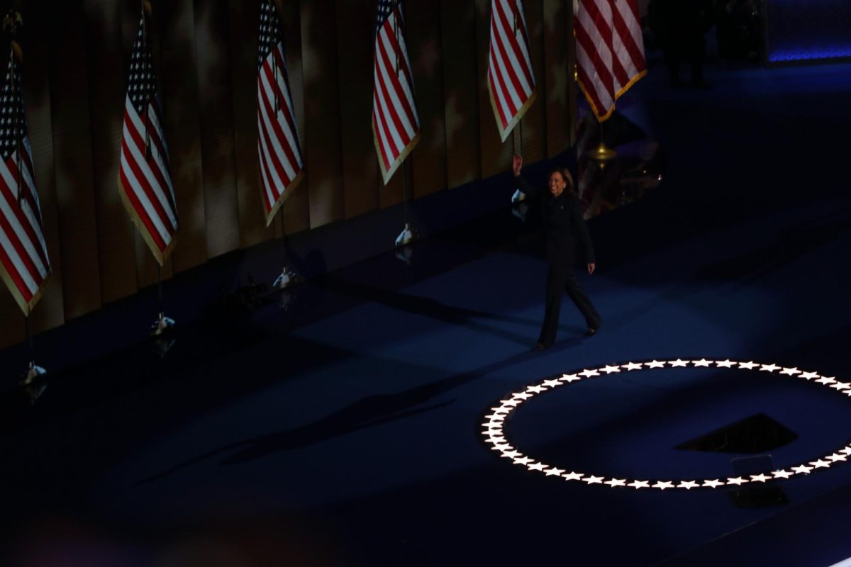 Kamala Harris walking onstage to deliver her speech. *