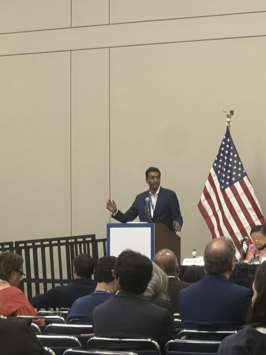 U.S. Representative Ro Khanna from California's Seventeenth Congressional District addresses the Asian American and Pacific Islander (AAPI) Caucus at McCormick Place.