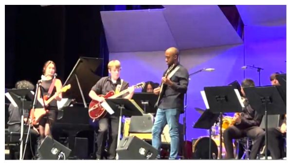 Dan Wilson (right) performs with members of Niles North's Jazz Band.