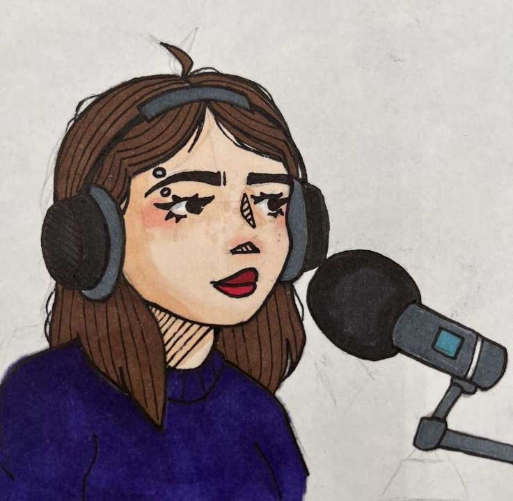 Cover Photo for the "Niles West Arts Podcast" drawn by freshman Bella Young.