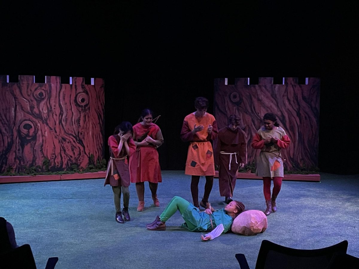 Victoria HooSang dies as she gets shot with an arrow. This set is built by the scenic crew in theater. Crew works hard to bring the set alive by creating props, set, and lighting designs to further immerse the audience into the show.