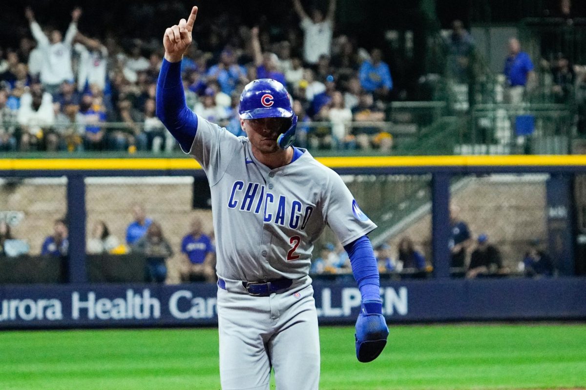 Oct 6, 2025; Milwaukee, Wisconsin, USA; Chicago Cubs second baseman Nico Hoerner (2) rounds the bases after a three run home run from Chicago Cubs right fielder Seiya Suzuki (27) (not pictured) during the first inning against the Milwaukee Brewers during game two of the NLDS round for the 2025 MLB playoffs at American Family Field. Mandatory Credit: Michael McLoone-Imagn Images