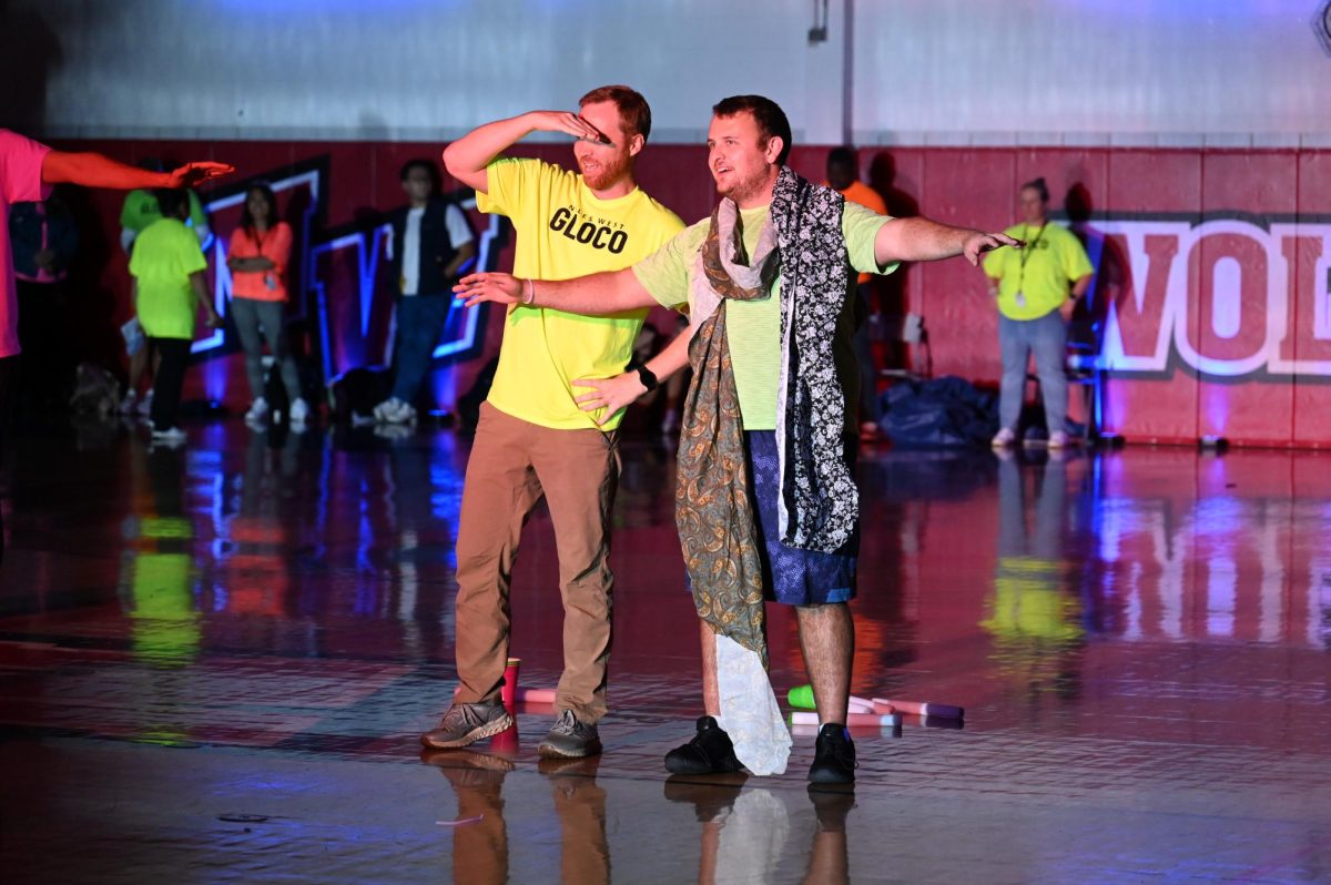 Teachers compete against one another as the pep assembly continues.