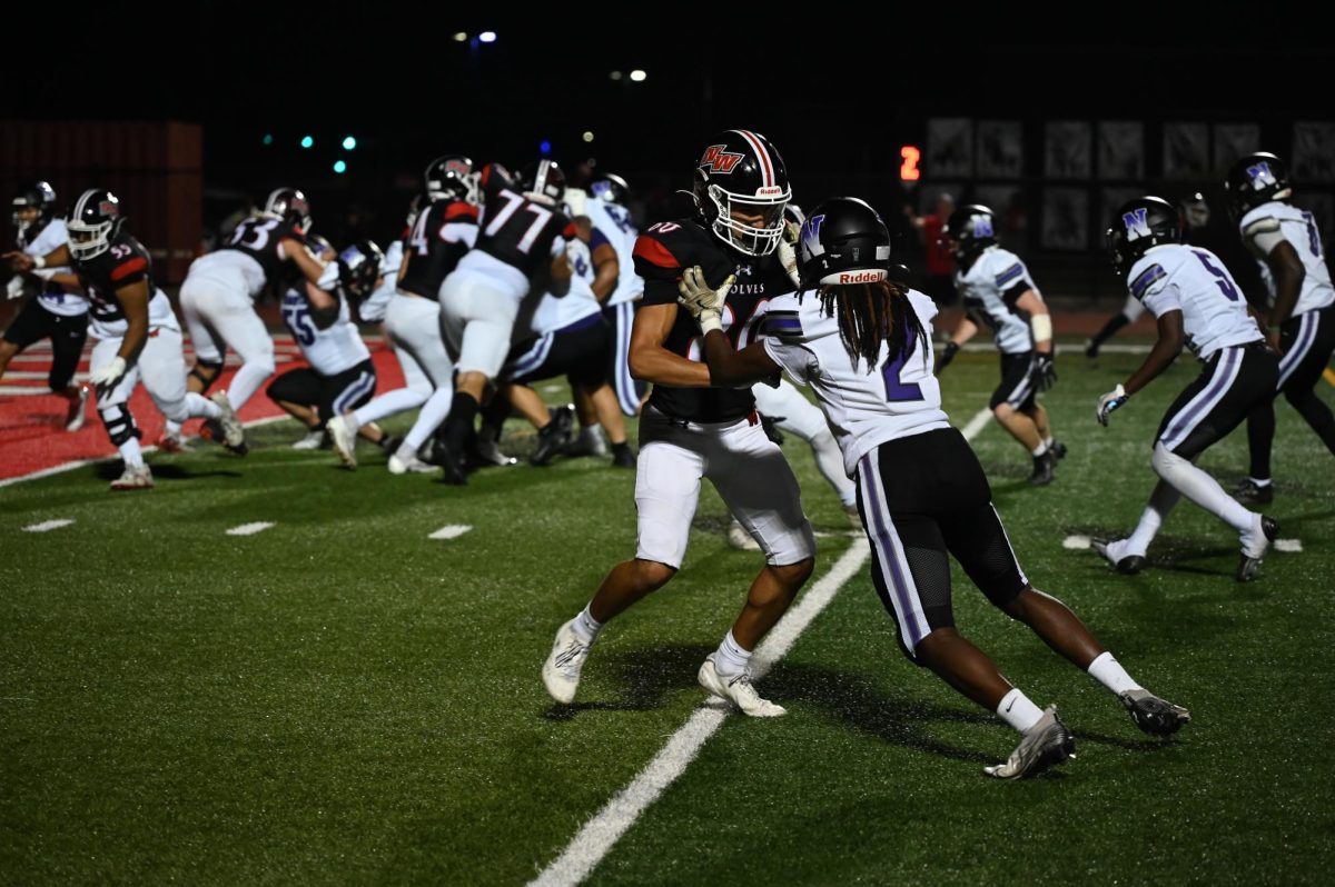 number 80 blocks the niles north defender.
