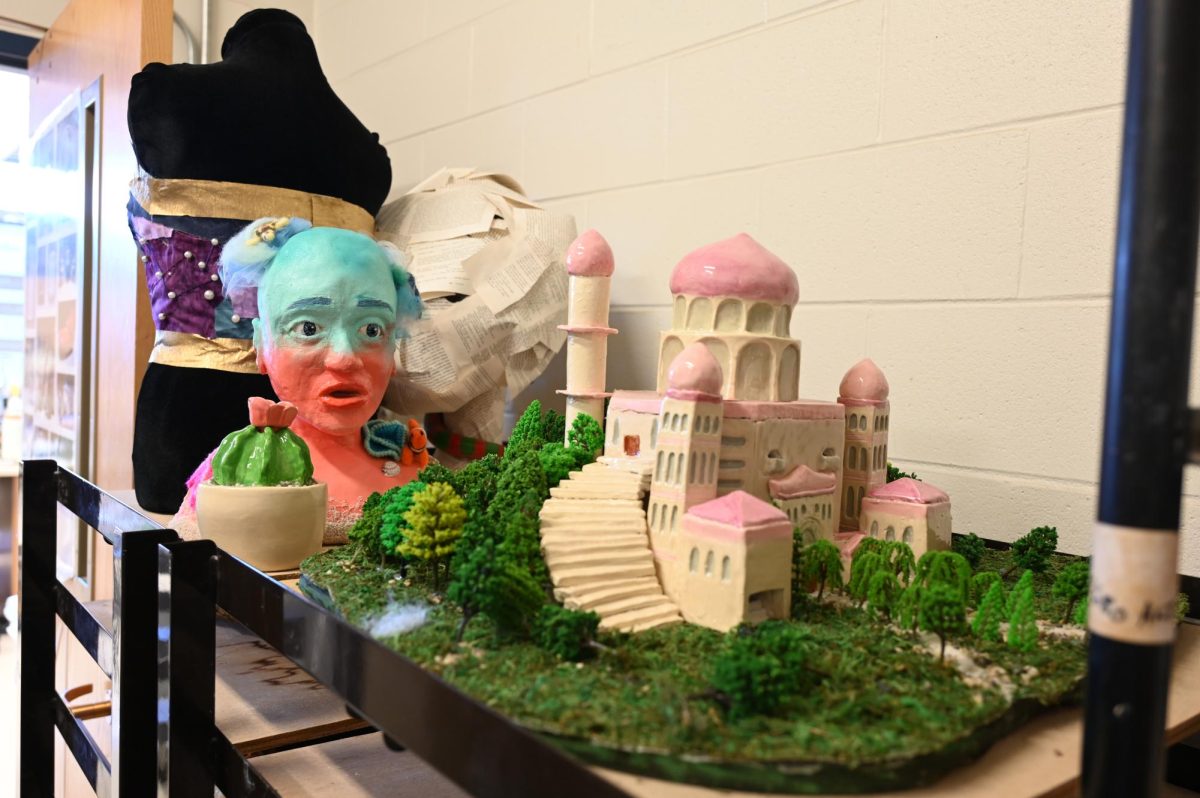 A ceramics student’s project stays in the kiln room, along with other finished products.
